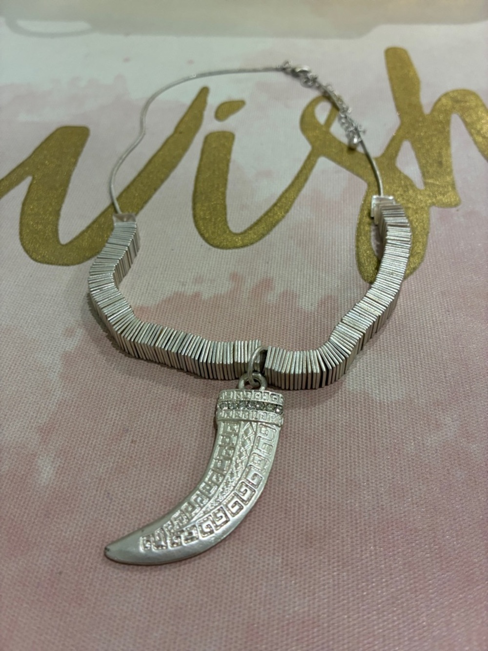 Silver-Tone Statement Necklace with Tusk Pendant